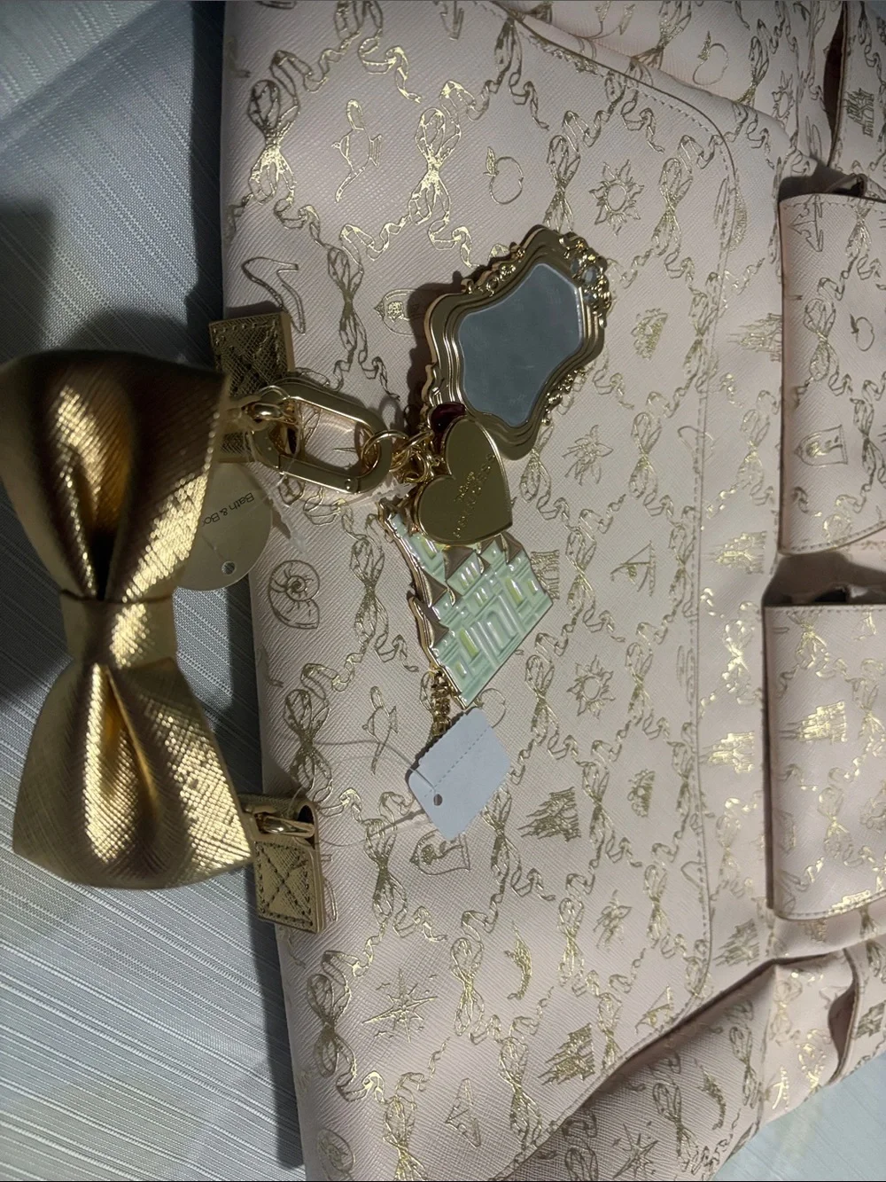 B&BW’s Disney Princess Cream Patterned Women's Backpack with Gold Hardware